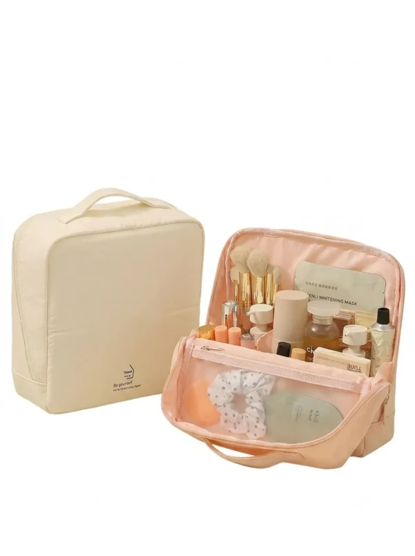 A001-1 Wholesale Premium Taslon Travel Cosmetic Bag | Large Capacity Square Makeup Organizer with Brush Slots (OEM/ODM)