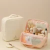 A001 Wholesale Premium Taslon Travel Cosmetic Bag | Large Capacity Square Makeup Organizer with Brush Slots (OEM/ODM)