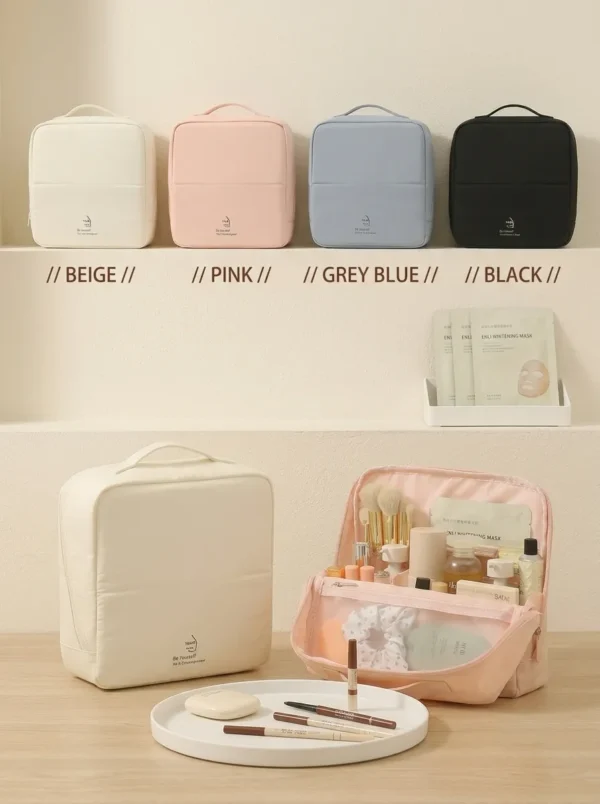 A001-2 Wholesale Premium Taslon Travel Cosmetic Bag | Large Capacity Square Makeup Organizer with Brush Slots (OEM/ODM)