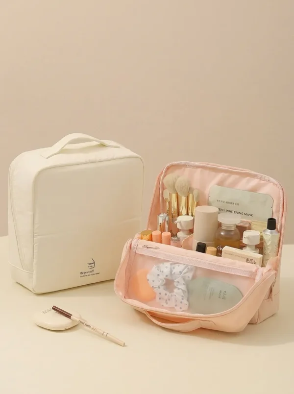 A001 Wholesale Premium Taslon Travel Cosmetic Bag | Large Capacity Square Makeup Organizer with Brush Slots (OEM/ODM)