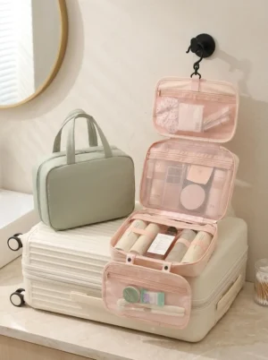 A002-1 Wholesale Foldable Travel Toiletry Bag | Premium Taslon Multi-Compartment Cosmetic Organizer (OEM/ODM)