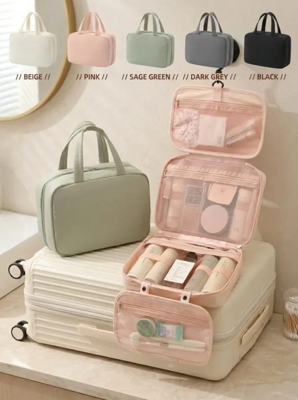A002-3 Wholesale Foldable Travel Toiletry Bag | Premium Taslon Multi-Compartment Cosmetic Organizer (OEM/ODM)