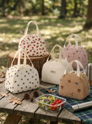 A005-1 Wholesale Premium Corduroy Insulated Lunch Bag | Thermal Dome-Shaped Food Tote (OEM/ODM)