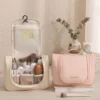 A006-1 Wholesale Premium Skin-Feel Hanging Toiletry Bag | Vertical Travel Cosmetic Organizer with Built-In Hook (OEM/ODM)