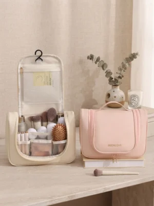 Wholesale Premium Skin-Feel Hanging Toiletry Bag | Vertical Travel Cosmetic Organizer with Built-In Hook (OEM/ODM)