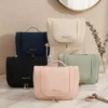 A006-3 Wholesale Premium Skin-Feel Hanging Toiletry Bag | Vertical Travel Cosmetic Organizer with Built-In Hook (OEM/ODM)