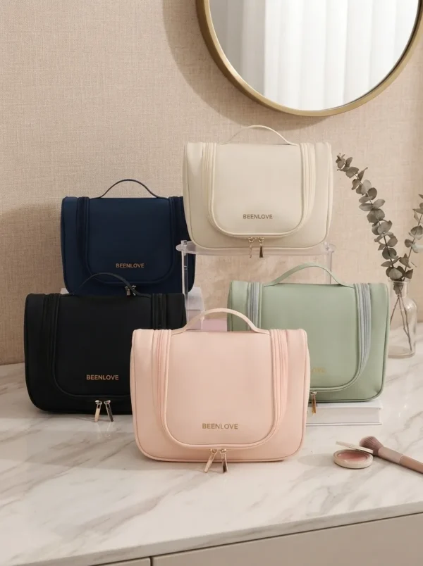A006-3 Wholesale Premium Skin-Feel Hanging Toiletry Bag | Vertical Travel Cosmetic Organizer with Built-In Hook (OEM/ODM)