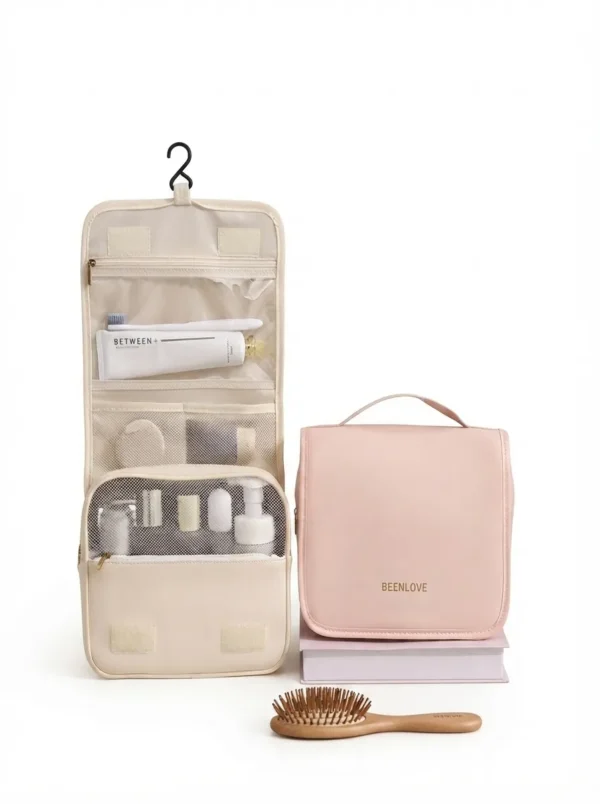Wholesale Premium Skin-Feel Hanging Toiletry Case | 4-Zone Wet-Dry Separated Travel Cosmetic Organizer with Built-In Hook (OEM/ODM)