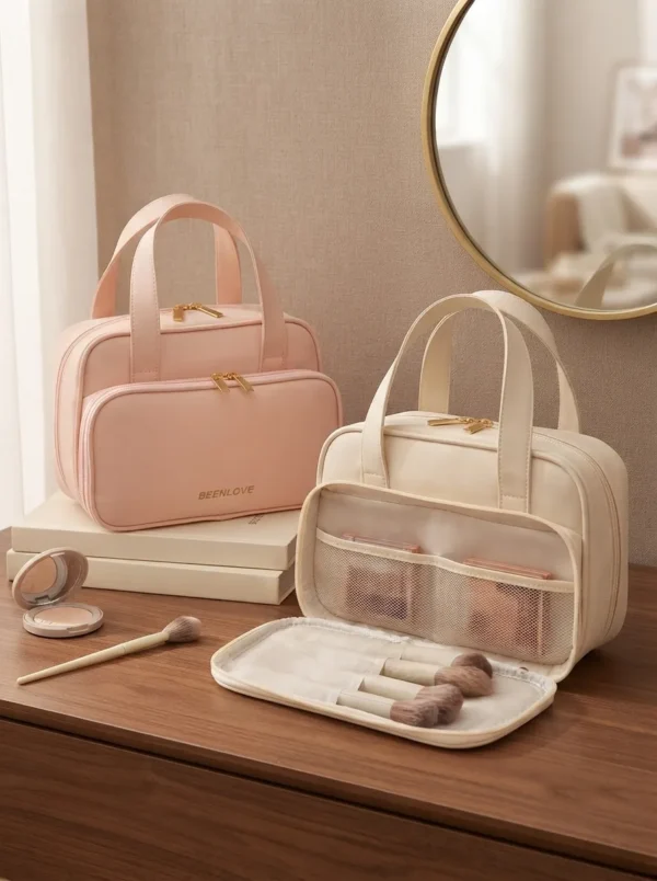 Wholesale Portable Toiletry Bag | Premium Skin-Feel Travel Cosmetic Organizer with Brush Storage (OEM/ODM)