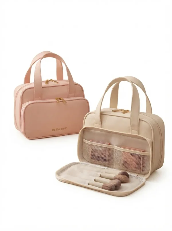 Wholesale Portable Toiletry Bag | Premium Skin-Feel Travel Cosmetic Organizer with Brush Storage (OEM/ODM)