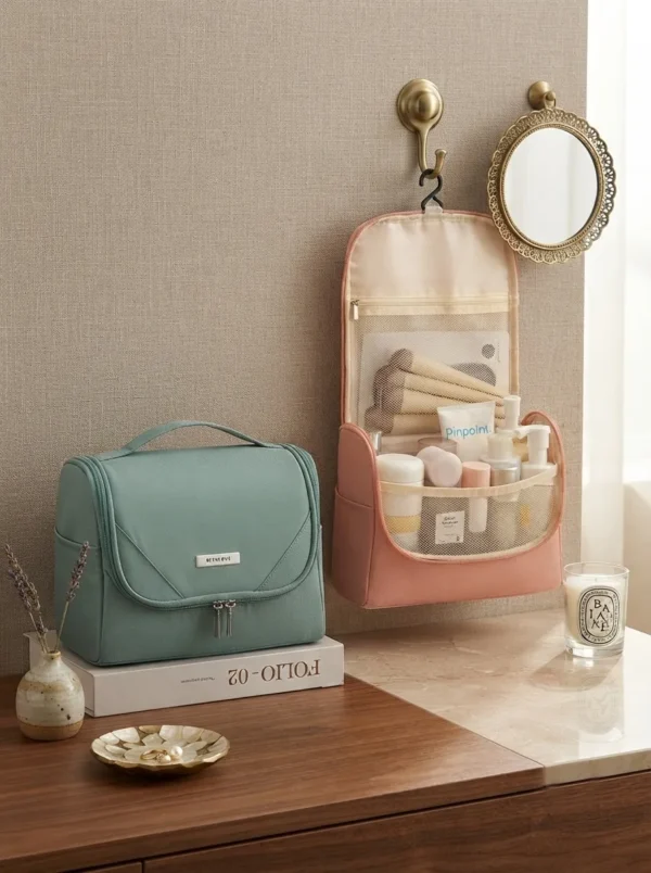 A010-1 Wholesale High-Capacity Hanging Toiletry Bag | Water-Resistant Polyester Travel Cosmetic Organizer with Built-In Hook (OEM/ODM)