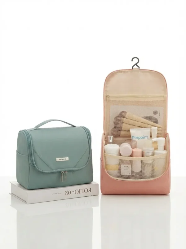A010-2 Wholesale High-Capacity Hanging Toiletry Bag | Water-Resistant Polyester Travel Cosmetic Organizer with Built-In Hook (OEM/ODM)