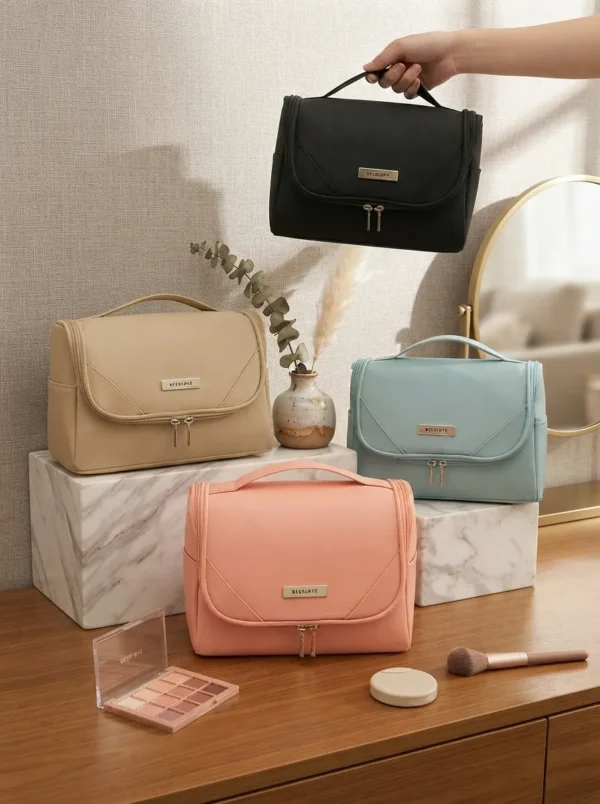 A010-3 Wholesale High-Capacity Hanging Toiletry Bag | Water-Resistant Polyester Travel Cosmetic Organizer with Built-In Hook (OEM/ODM)