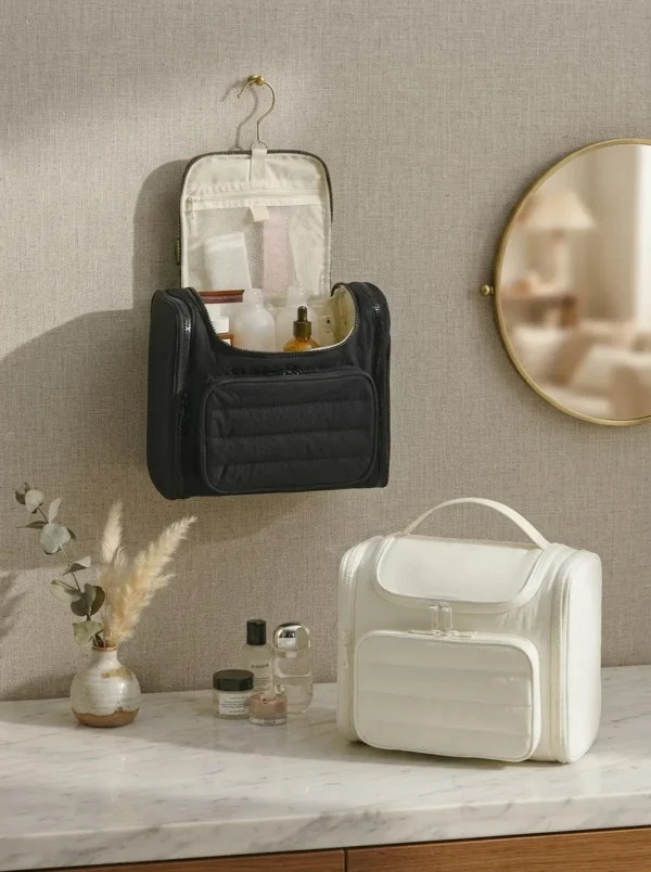 Wholesale Large Capacity Hanging Taslon Toiletry Bag | Multi-Wing Executive Travel Cosmetic Organizer with Professional Brush Slots (OEM/ODM)