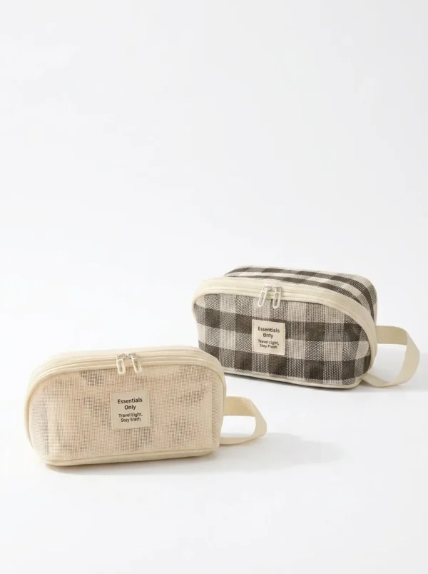 A014-2 Wholesale Breathable Teslin Mesh Cosmetic Bag | Bulk Lightweight Travel Makeup Pouch with Side Handle & Dual Zippers (OEM/ODM)
