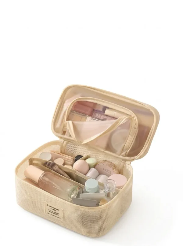 Wholesale Double-Layer Teslin Mesh Cosmetic Bag | Bulk Frosted TPU Travel Makeup Pouch with Adjustable Dividers (OEM/ODM)