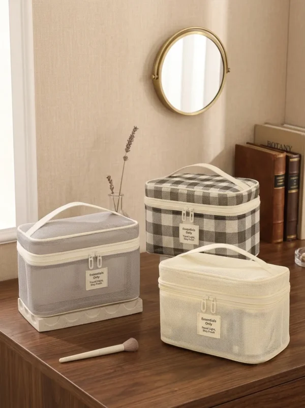 Wholesale Double-Layer Teslin Mesh Cosmetic Bag | Bulk Frosted TPU Travel Makeup Pouch with Adjustable Dividers (OEM/ODM)
