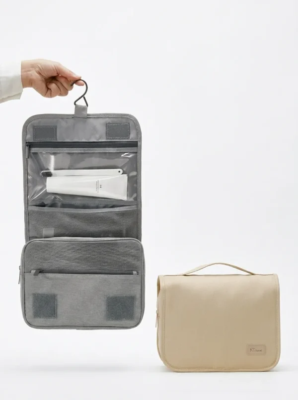 Wholesale Sustainable RPET Hanging Toiletry Bag | Bulk Eco-Friendly Travel Cosmetic Organizer with Built-In Swivel Hook (OEM/ODM)