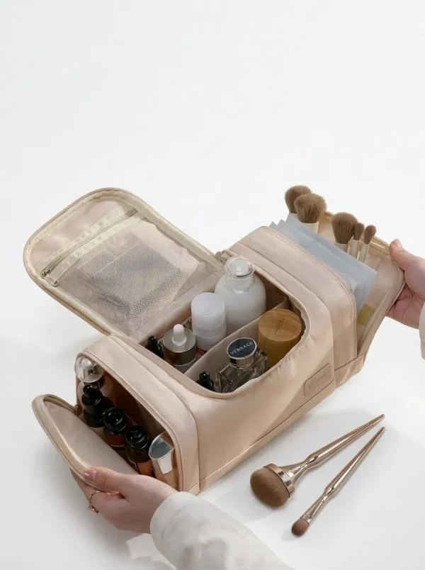 Wholesale Sustainable RPET Travel Toiletry Bag | Bulk Eco-Friendly Multi-Compartment Cosmetic Organizer with Dual Side-Access Wings (OEM/ODM)
