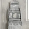 Wholesale Sustainable RPET Hanging Toiletry Bag | Bulk Eco-Friendly Fold-Out Travel Cosmetic Organizer with Metal Swivel Hook (OEM/ODM)