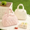 B002-1 Wholesale Quilted Insulated Lunch Tote | Large Capacity Polyester Food Bag with PEVA Lining (OEM/ODM)