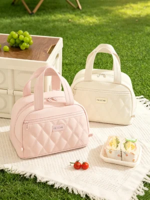 B002-1 Wholesale Quilted Insulated Lunch Tote | Large Capacity Polyester Food Bag with PEVA Lining (OEM/ODM)