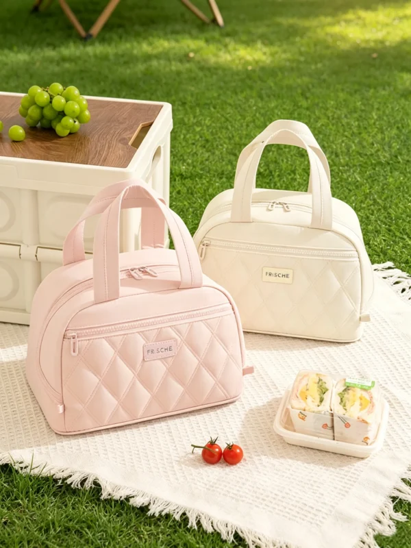 B002-1 Wholesale Quilted Insulated Lunch Tote | Large Capacity Polyester Food Bag with PEVA Lining (OEM/ODM)