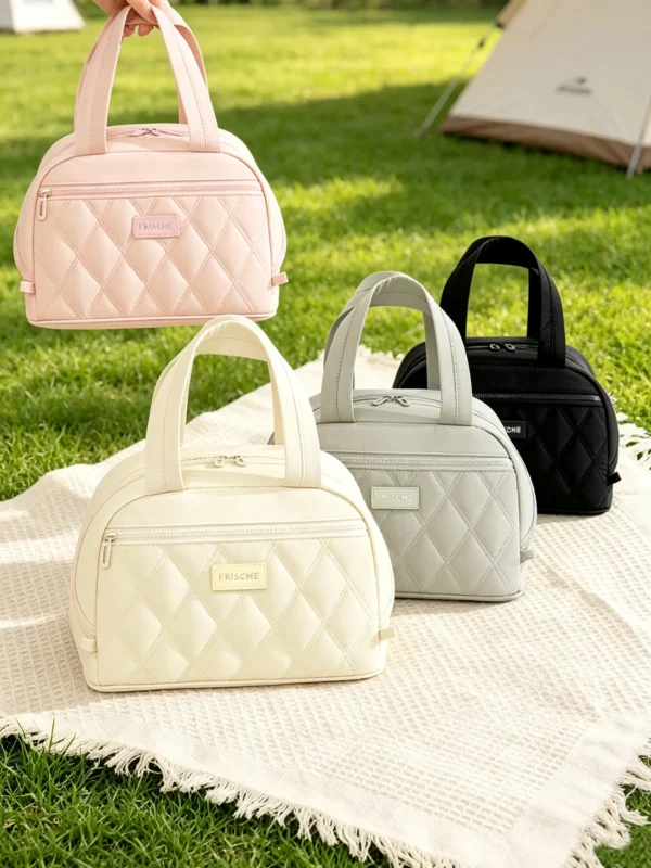 B002-3 Wholesale Quilted Insulated Lunch Tote | Large Capacity Polyester Food Bag with PEVA Lining (OEM/ODM)