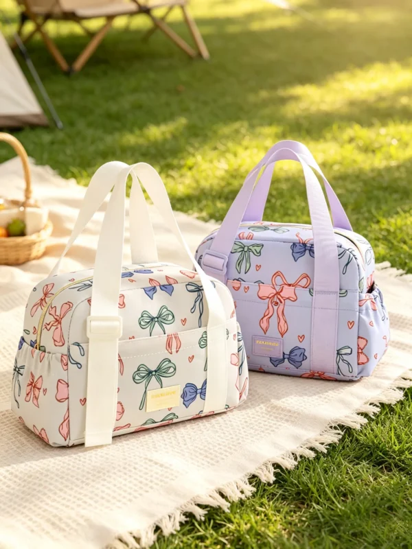 B003-1 Wholesale Multi-Pocket Polyester Lunch Bag | Patterned Insulated Food Tote with Side Pockets (OEM/ODM)