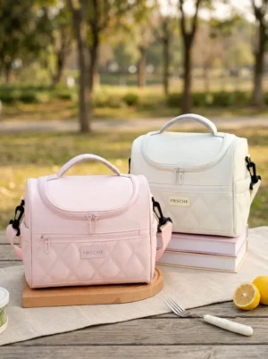 Wholesale Quilted Insulated Lunch Bag with Shoulder Strap | Bulk Eco-Friendly Polyester Picnic Cooler with Leakproof PEVA Lining (OEM/ODM)