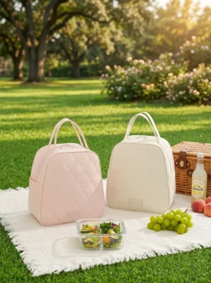 Wholesale Vertical Quilted Insulated Lunch Bag | Bulk Eco-Friendly Polyester Picnic Cooler with Leakproof PEVA Lining (OEM/ODM)