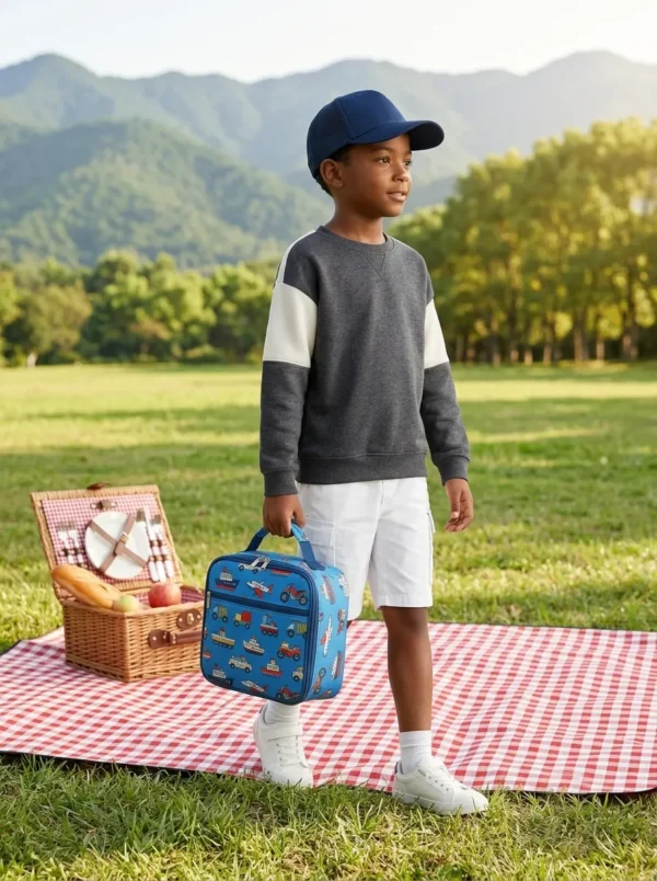 Wholesale Kids Insulated Lunch Bag | Bulk 300D Oxford Children Picnic Cooler with Snap-Buckle Handle & Side Mesh Pocket (OEM/ODM)