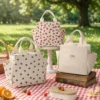 Wholesale Retro Corduroy Insulated Lunch Bag | Bulk Thermal Aluminum Foil Picnic Cooler Tote with Double Side Pockets (OEM/ODM)
