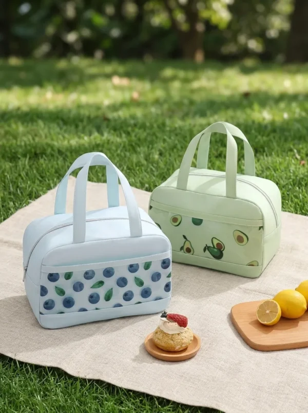 Wholesale Fresh Fruit Polyester Lunch Bag | Bulk Insulated Picnic Cooler Tote with Clear PVC Front Pocket & Double Handles (OEM/ODM)