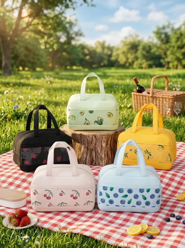 Wholesale Fresh Fruit Polyester Lunch Bag | Bulk Insulated Picnic Cooler Tote with Clear PVC Front Pocket & Double Handles (OEM/ODM)