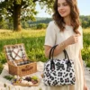 B013-3 Wholesale Printed Bow Polyester Cooler Bag | Bulk Insulated Thermal Lunch Tote with Rivet-Reinforced Double Handles & Metal Zipper for Commuters & Picnic (OEM/ODM)