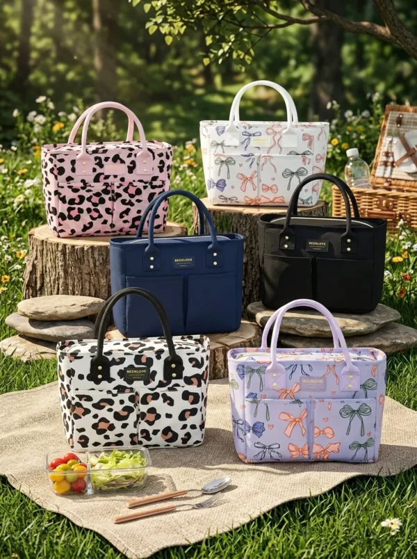 Wholesale Multi-Pocket Polyester Lunch Tote | Bulk Insulated Thermal Cooler Bag with Rivet-Reinforced Handles & Dual Front Pockets for Commuters & Retailers (OEM/ODM)