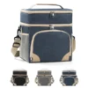 B015-2 Wholesale Men's Double Decker Insulated Lunch Bag | Bulk Heavy-Duty Polyester Picnic Cooler Tote with Adjustable Shoulder Strap & Mesh Side Pockets (OEM/ODM)