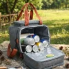 B015-3 Wholesale Men's Double Decker Insulated Lunch Bag | Bulk Heavy-Duty Polyester Picnic Cooler Tote with Adjustable Shoulder Strap & Mesh Side Pockets (OEM/ODM)