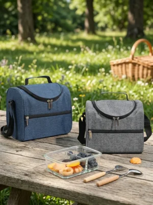 Wholesale Compact Polyester Insulated Lunch Bag | Bulk Commuter Thermal Cooler Tote with U-Zip Top Opening & Horizontal Front Zipper Pocket (OEM/ODM)