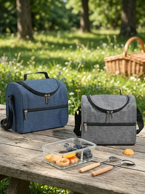 Wholesale Compact Polyester Insulated Lunch Bag | Bulk Commuter Thermal Cooler Tote with U-Zip Top Opening & Horizontal Front Zipper Pocket (OEM/ODM)