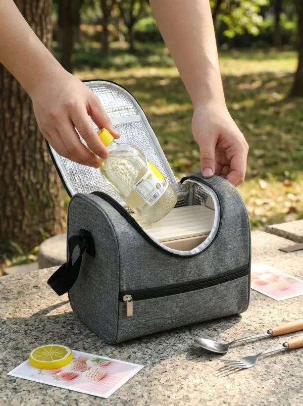 Wholesale Compact Polyester Insulated Lunch Bag | Bulk Commuter Thermal Cooler Tote with U-Zip Top Opening & Horizontal Front Zipper Pocket (OEM/ODM)