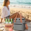 B017-1 Wholesale Vertical Polyester Cooler Bag | Bulk Insulated Lunch Box Tote with Contrast Orange Straps, Front Zipper Pouch & Side Mesh Pocket for Commuters & Picnic (OEM/ODM)