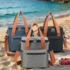 B017-3 Wholesale Vertical Polyester Cooler Bag | Bulk Insulated Lunch Box Tote with Contrast Orange Straps, Front Zipper Pouch & Side Mesh Pocket for Commuters & Picnic (OEM/ODM)