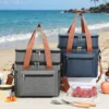 Wholesale Heavy-Duty Double Decker Lunch Bag | Bulk Polyester Insulated Picnic Cooler Tote with Contrast Orange Straps, Multi-Pockets & Detachable Shoulder Strap for Commuters & Outdoors (OEM/ODM)