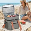 Wholesale Heavy-Duty Double Decker Lunch Bag | Bulk Polyester Insulated Picnic Cooler Tote with Contrast Orange Straps, Multi-Pockets & Detachable Shoulder Strap for Commuters & Outdoors (OEM/ODM)