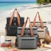 Wholesale Heavy-Duty Double Decker Lunch Bag | Bulk Polyester Insulated Picnic Cooler Tote with Contrast Orange Straps, Multi-Pockets & Detachable Shoulder Strap for Commuters & Outdoors (OEM/ODM)