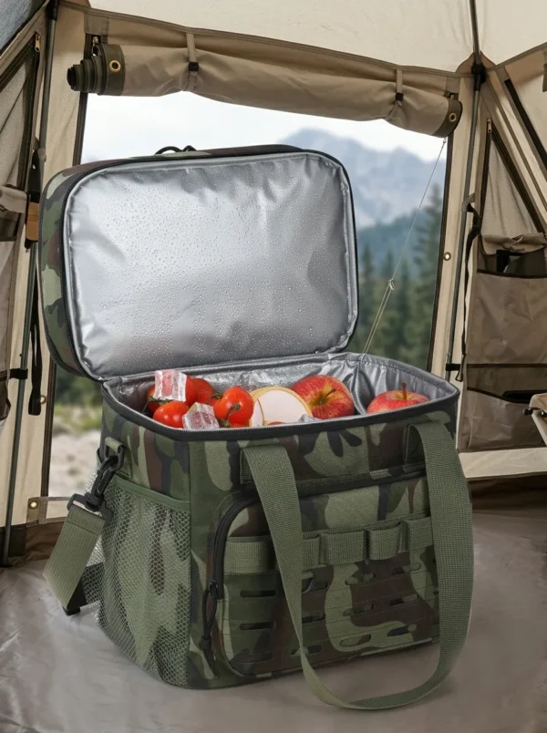 Wholesale Heavy-Duty Tactical Double Decker Cooler Bag | Bulk Camo Polyester Insulated Lunch Tote with MOLLE Webbing, Front Utility Pocket & Detachable Shoulder Strap for Outdoor Camping (OEM/ODM)