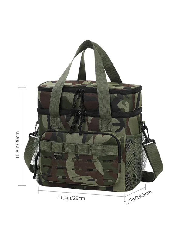 Wholesale Heavy-Duty Tactical Double Decker Cooler Bag | Bulk Camo Polyester Insulated Lunch Tote with MOLLE Webbing, Front Utility Pocket & Detachable Shoulder Strap for Outdoor Camping (OEM/ODM)