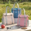 Wholesale Pastel Oxford Insulated Lunch Bag | Bulk Cute Commuter Thermal Cooler Tote with Metallic Silver Side Pockets & Fold-Over Top Zipper for Women & School (OEM/ODM)